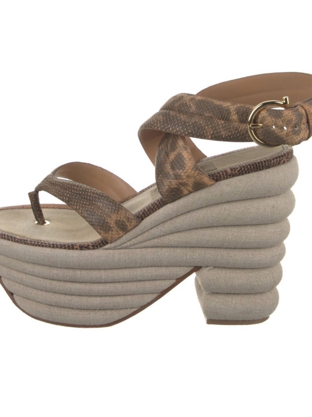 Ferragamo Rey Platform Ankle-Strap Sandal in Brown animal print - Picture 2 of 14